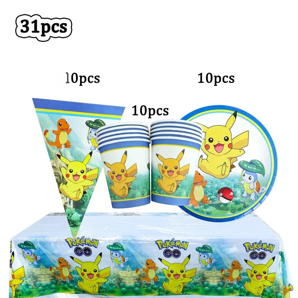 Ensemble de vaisselles jetable à thème de dessin animé Pokémon