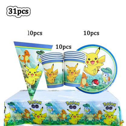 Ensemble de vaisselles jetable à thème de dessin animé Pokémon