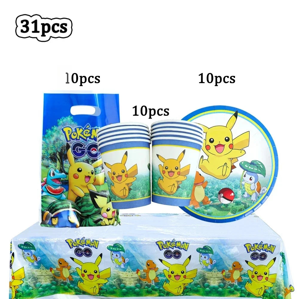 Ensemble de vaisselles jetable à thème de dessin animé Pokémon