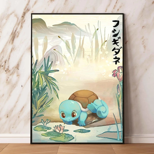 Tableau Japonais Pokémon Carapuce Nénuphar