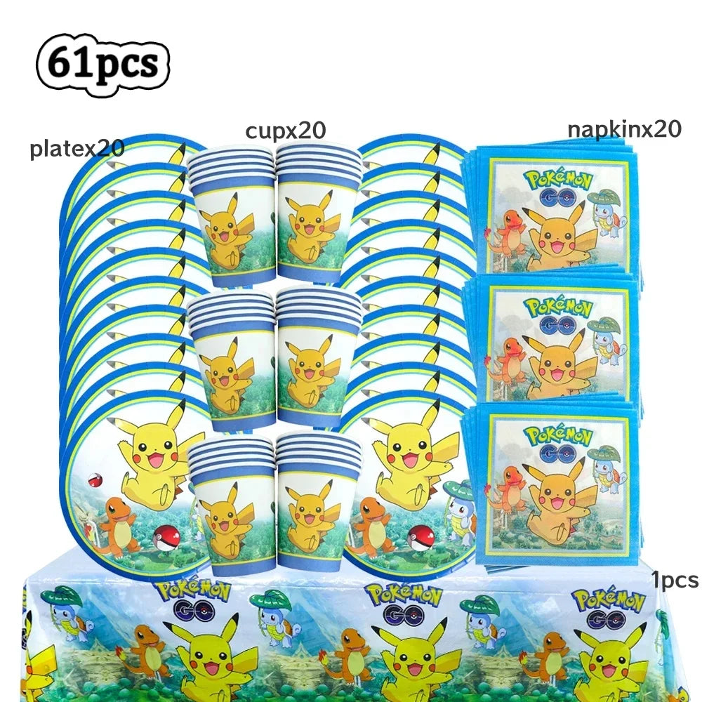 Ensemble de vaisselles jetable à thème de dessin animé Pokémon