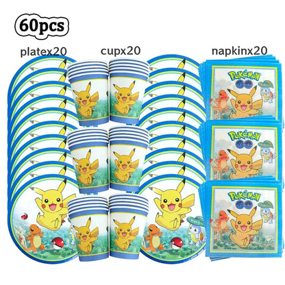 Ensemble de vaisselles jetable à thème de dessin animé Pokémon