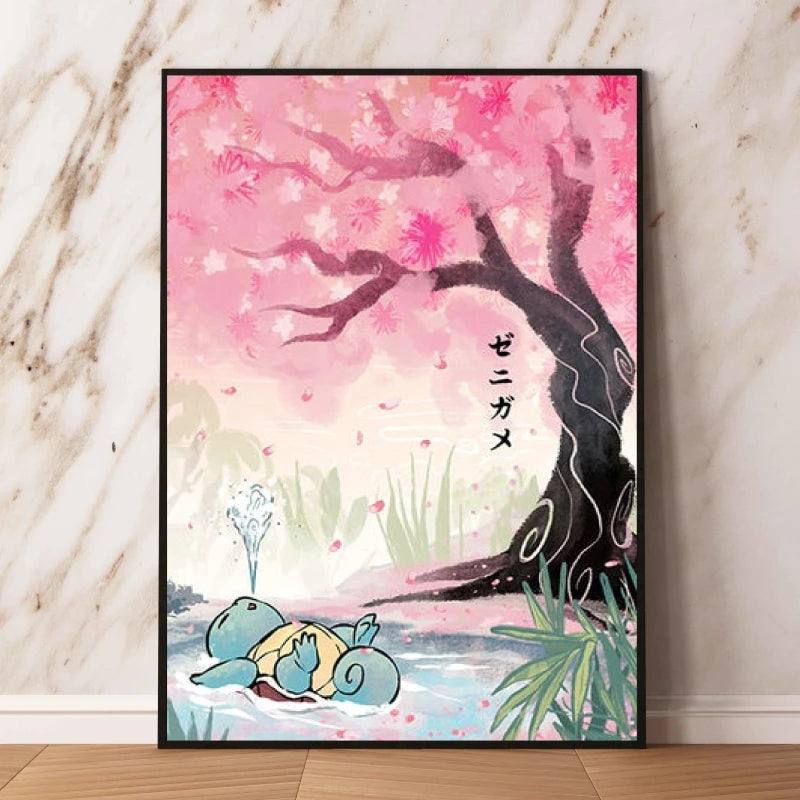 Tableau Japonais Pokémon Baignade Carapuce