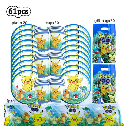 Ensemble de vaisselles jetable à thème de dessin animé Pokémon