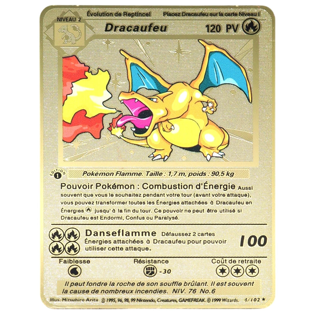 Carte Gold en Métal Pokémon Dracaufeu