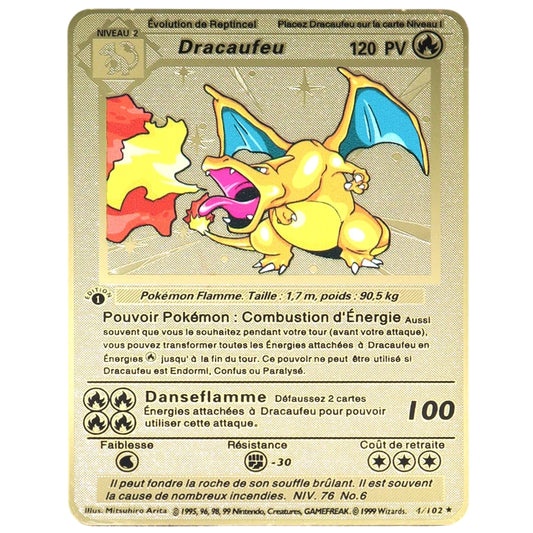 Carte Gold en Métal Pokémon Dracaufeu